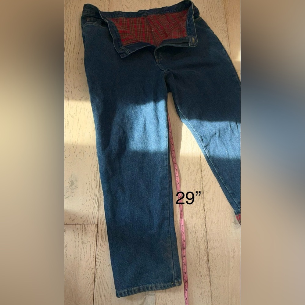 Vintage LL Bean flannel plaid lined high rise mom jeans dark wash insulated 22W - Picture 3 of 9